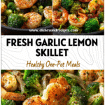 Skillet filled with Garlic Lemon Spicy Shrimp And Broccoli, bright veggies, and savory textures of Easy Shrimp And Broccoli Recipes.